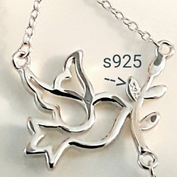 NEW s925 Sign of Peace Dove/Olive Branch Necklac - Picture 3 of 7
